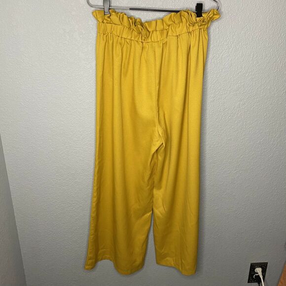 Shein Mustard Yellow Paperbag Waist Bow Detail Culotte Pants Size Medium - Picture 5 of 8